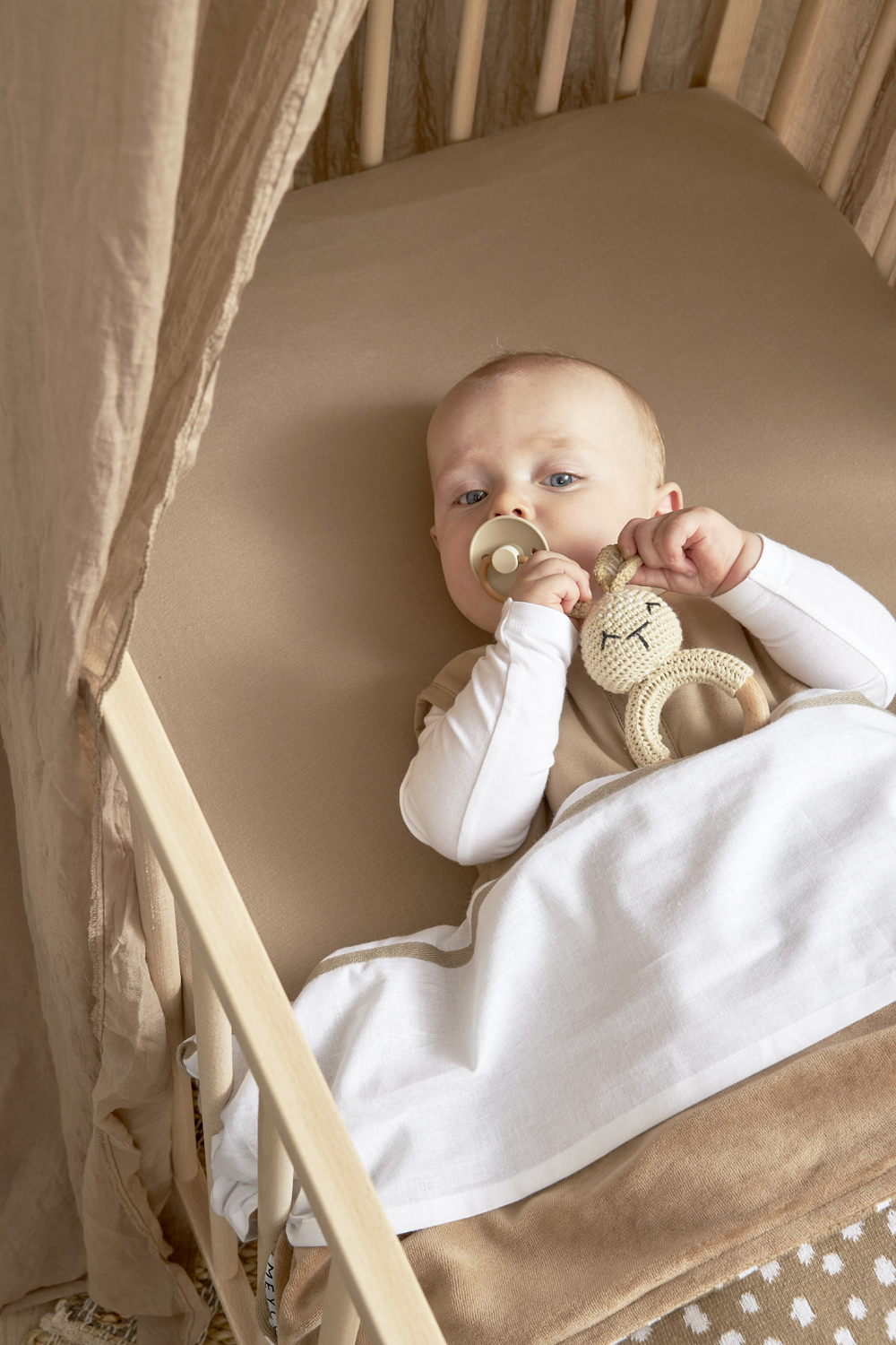 Cot bed sheet Piping - taupe - 100x150cm - 0.3 TOG