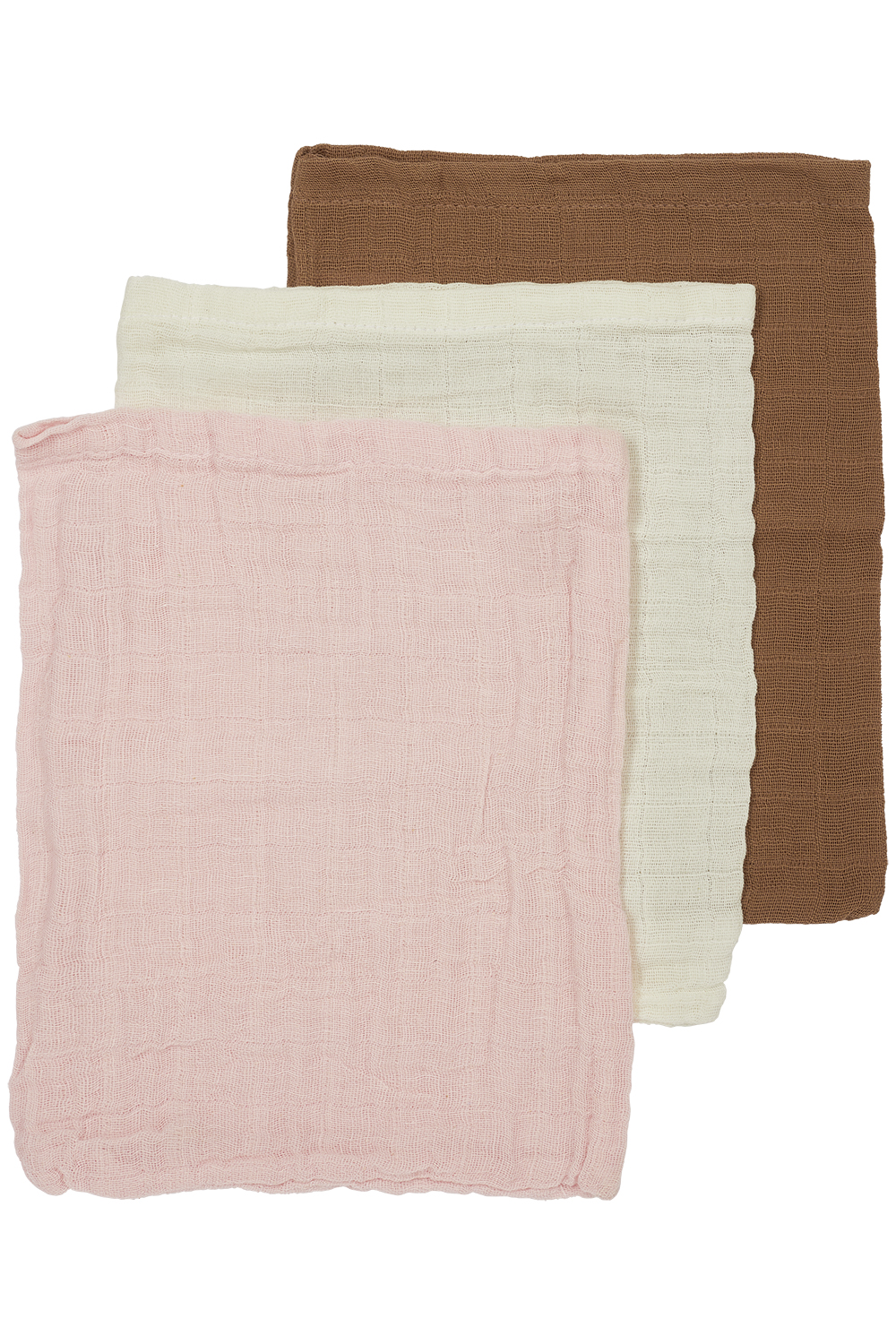 Washandjes 3-pack pre-washed hydrofiel Uni - offwhite/soft pink/toffee - 20x17cm