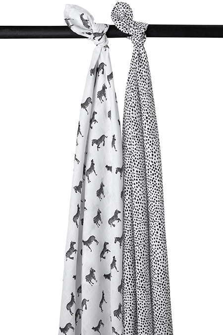 Musselin Swaddles 2-Pack  Zebra Animal/Cheetah - Black - 120x120cm