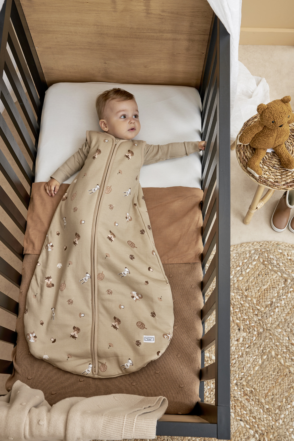 Baby slaapzak rond gevoerd Forest Animals - sand - 74cm - 2.0 TOG