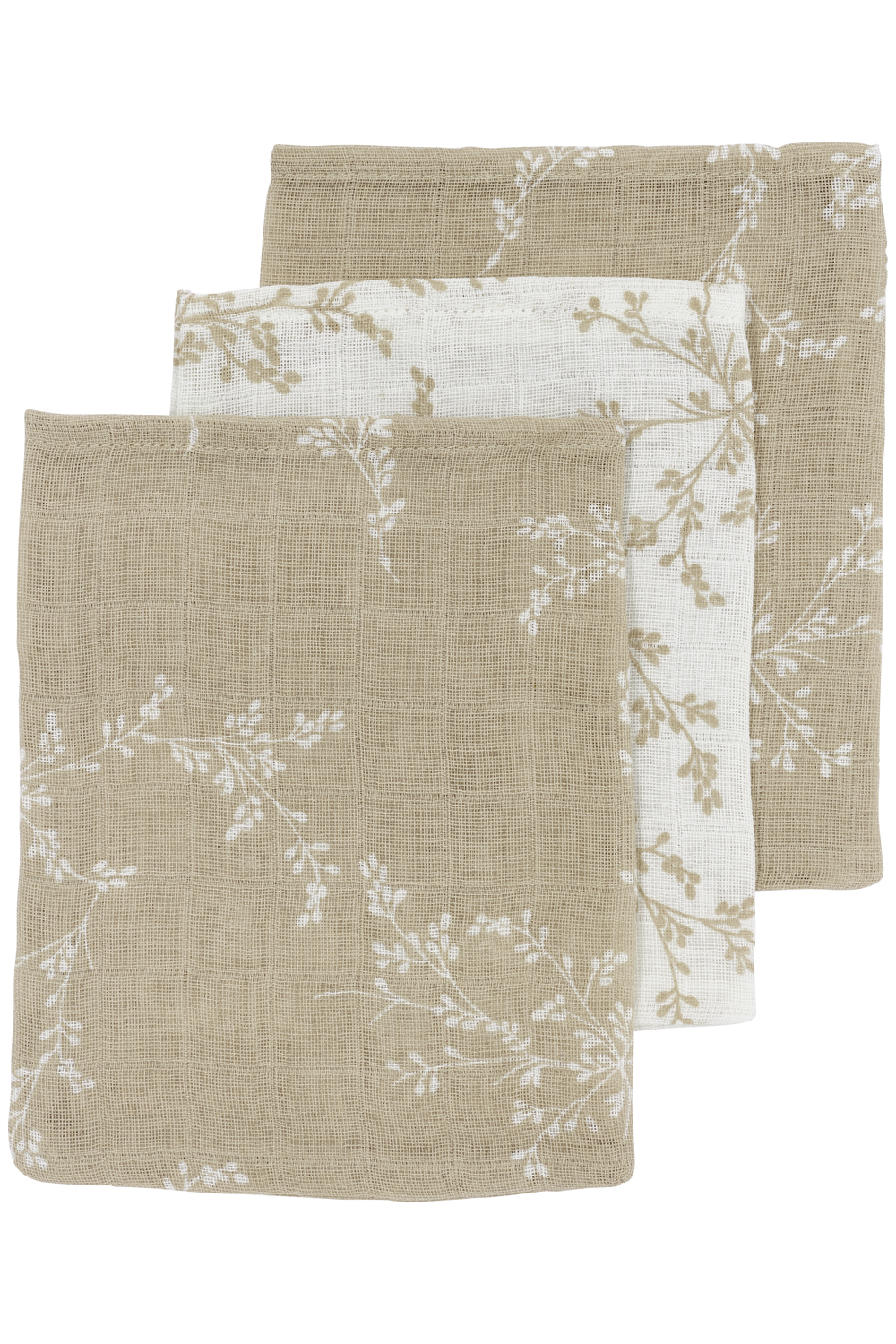 Washandjes 3-pack hydrofiel Branches - sand - 20x17cm