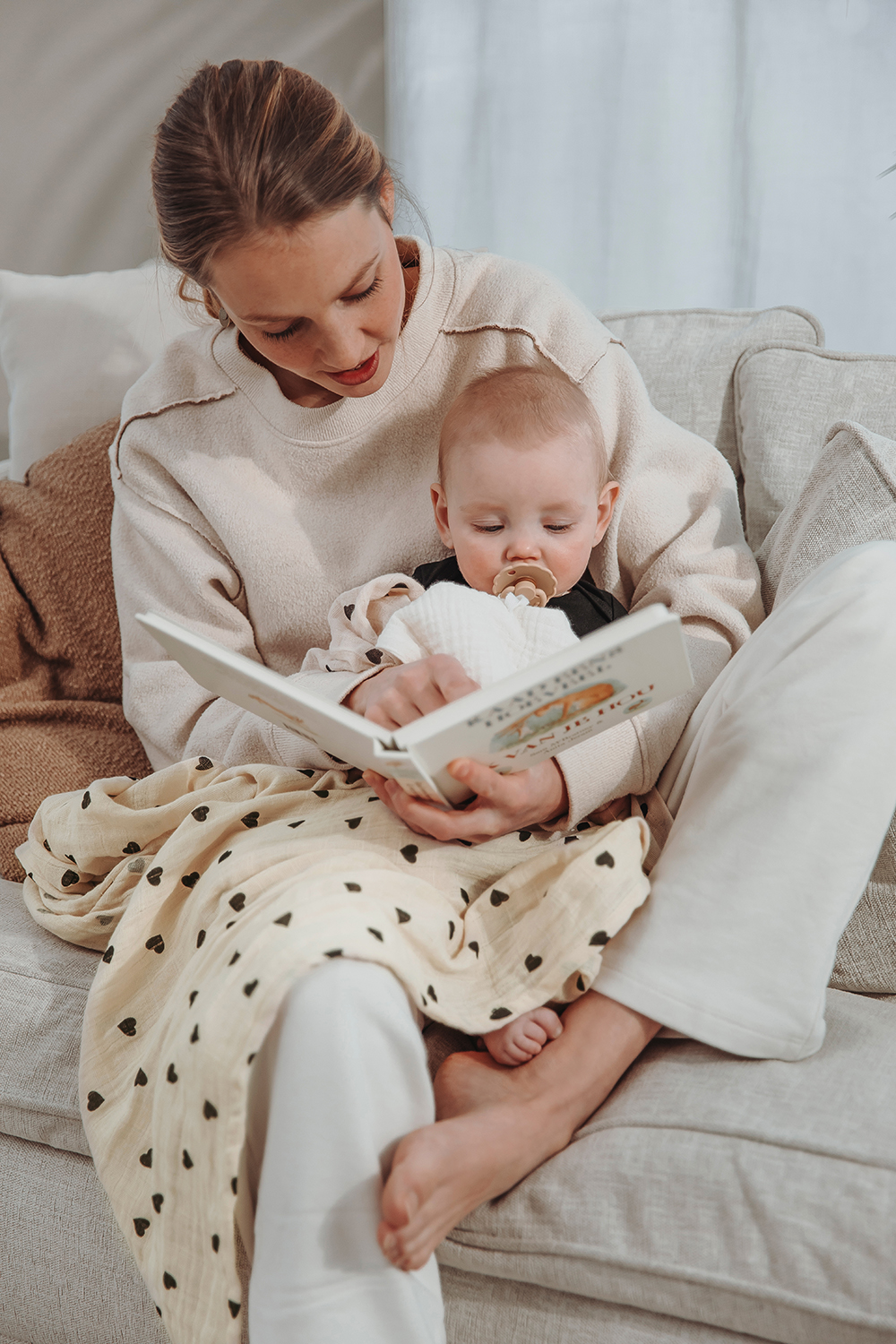 Swaddle 2-pack pre-washed hydrofiel Sweet Heart - soft sand/black - 120x120cm