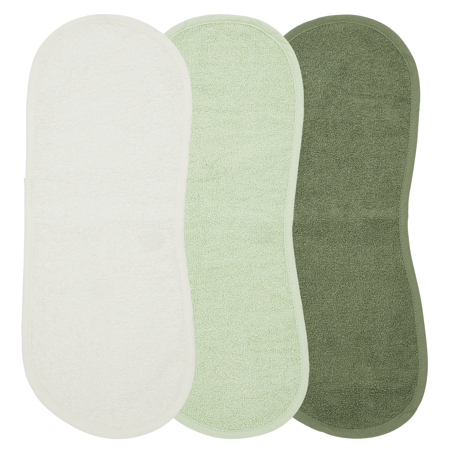 Burb cloth 3-pack terry Uni - offwhite/soft green/forest green - 53x20cm