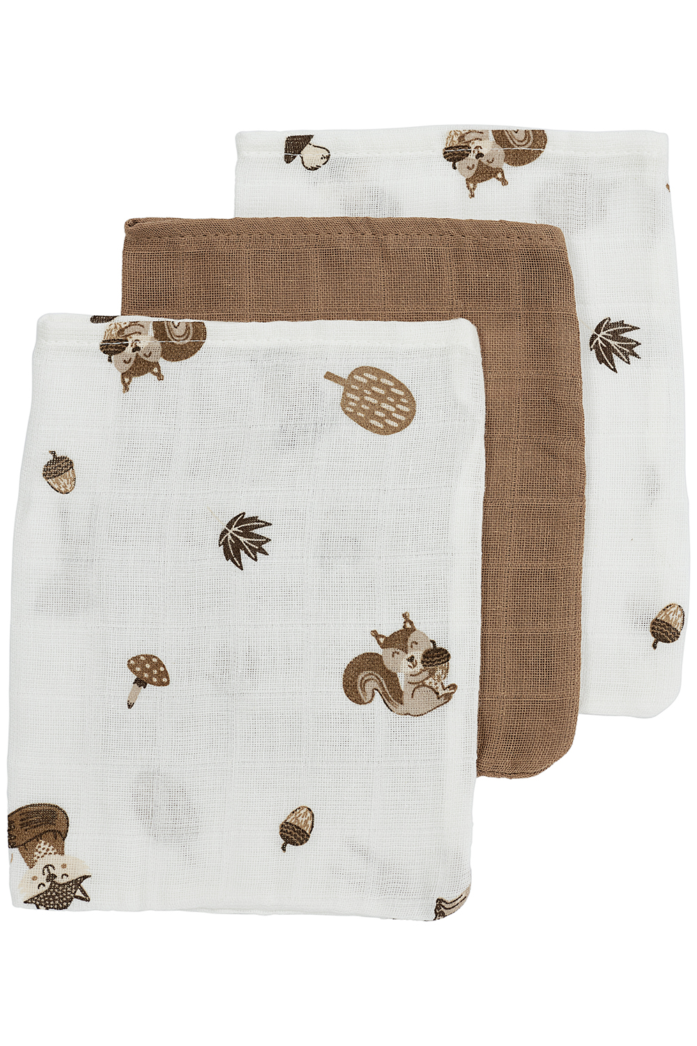 Washandjes 3-pack hydrofiel Forest Animals - toffee - 20x17cm