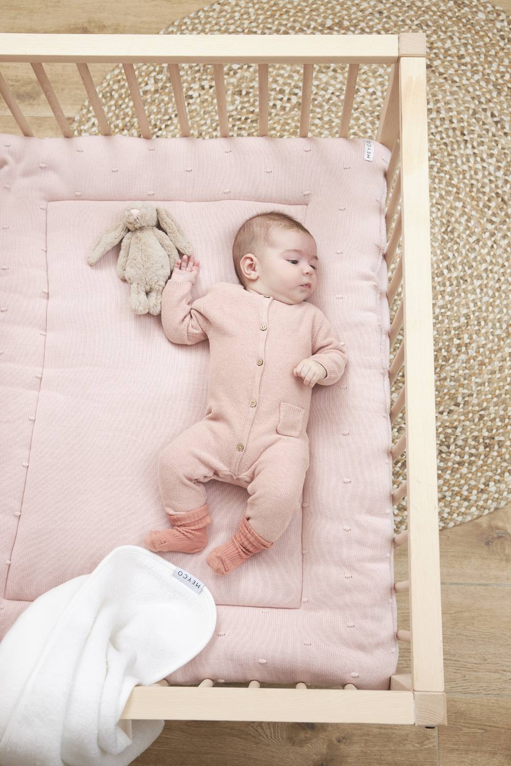 Playpen mattress Mini Knots teddy - soft pink - 77x97cm