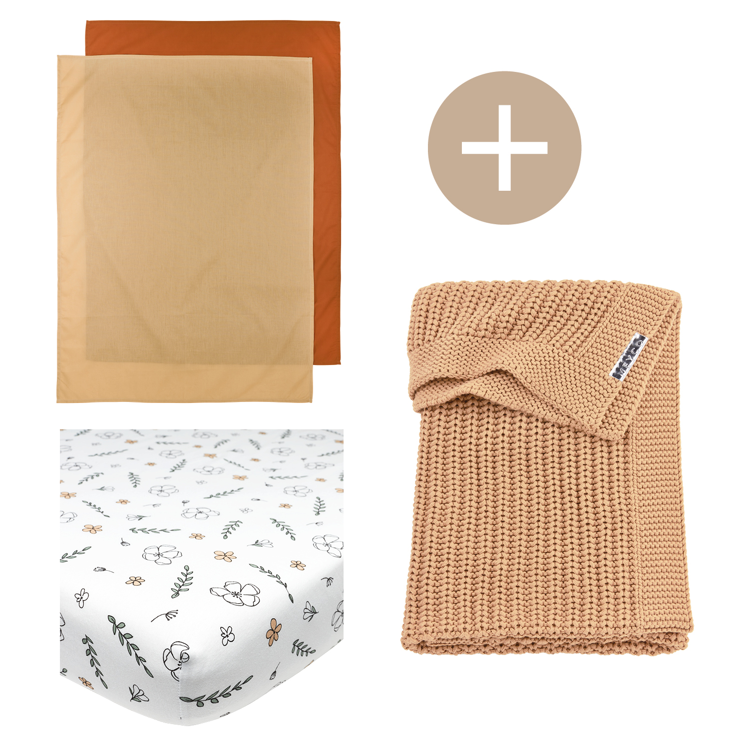 Wiegdeken + 2-pack wieglakens + hoeslaken wieg Herringbone - warm sand - 75x100cm