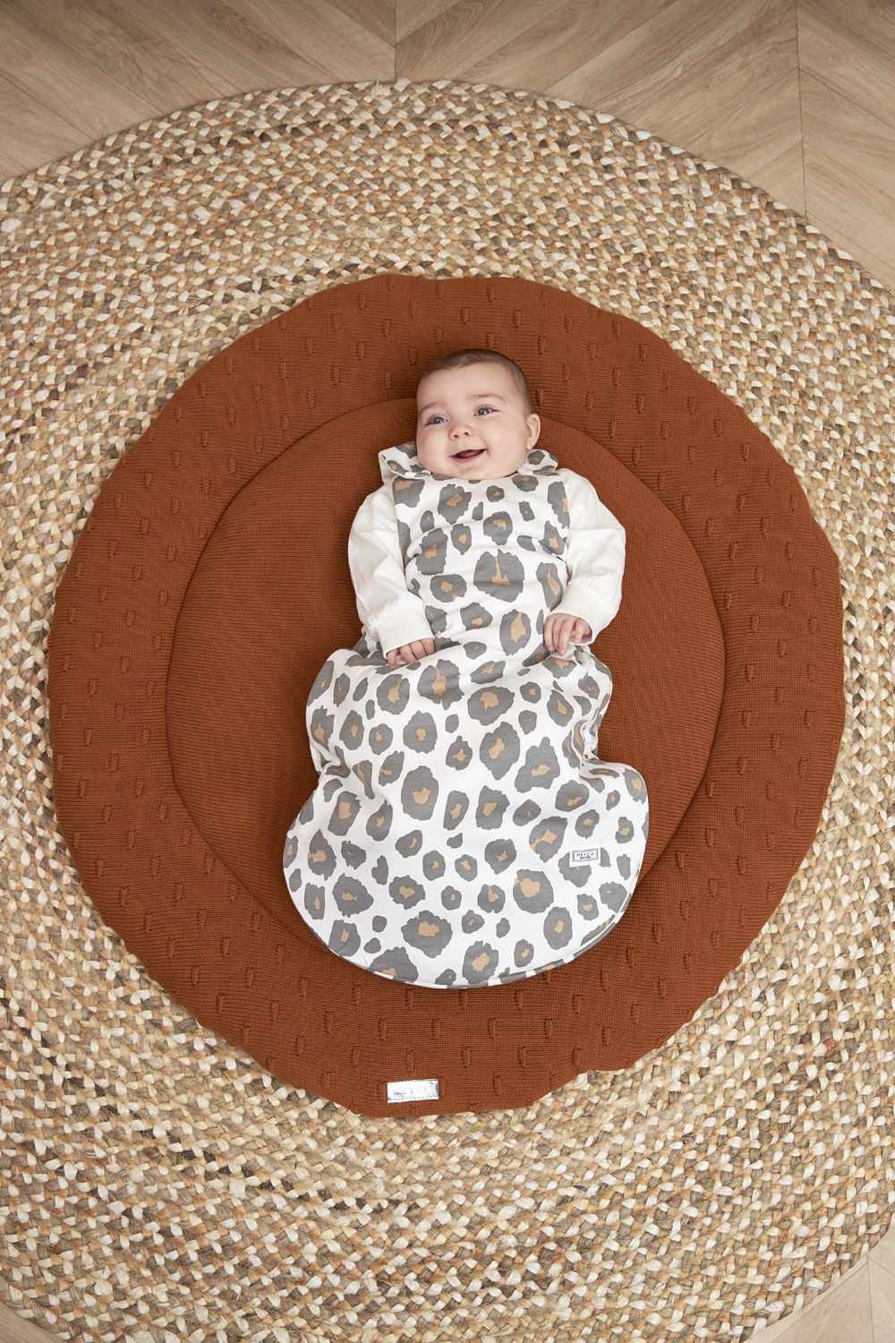 Playpen mattress round Knots - camel - ⌀95cm