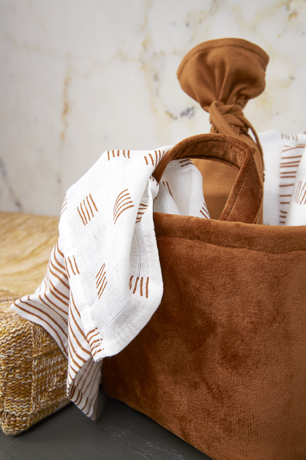 Washandjes 3-pack hydrofiel Block Stripe - camel - 20x17cm