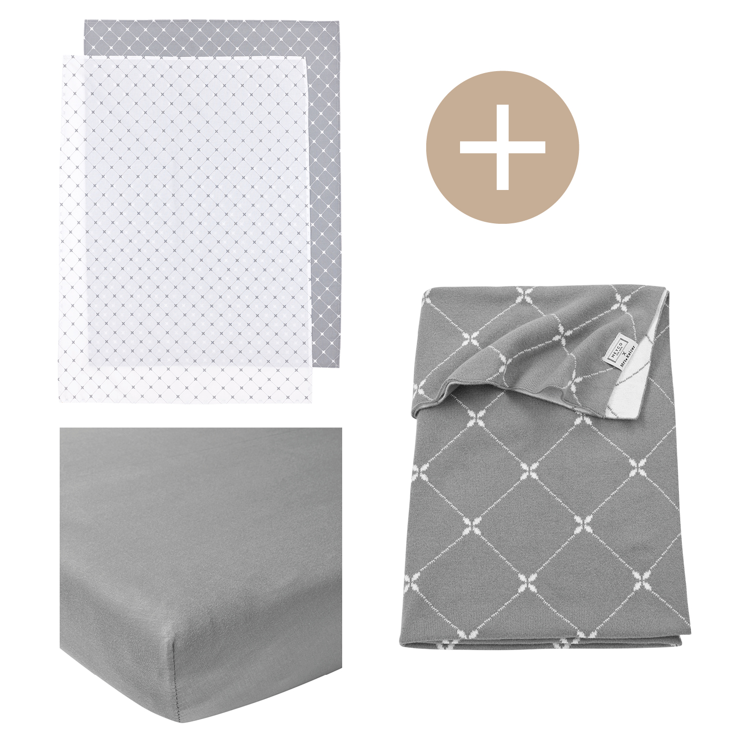 Wiegdeken + 2-pack wieglakens + hoeslaken wieg Louis - grey - 75x100cm