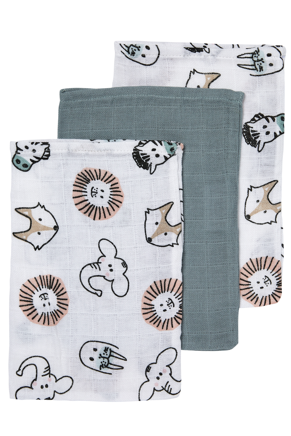 Washcloth 3-pack muslin Animal - multicolour - 20x17cm