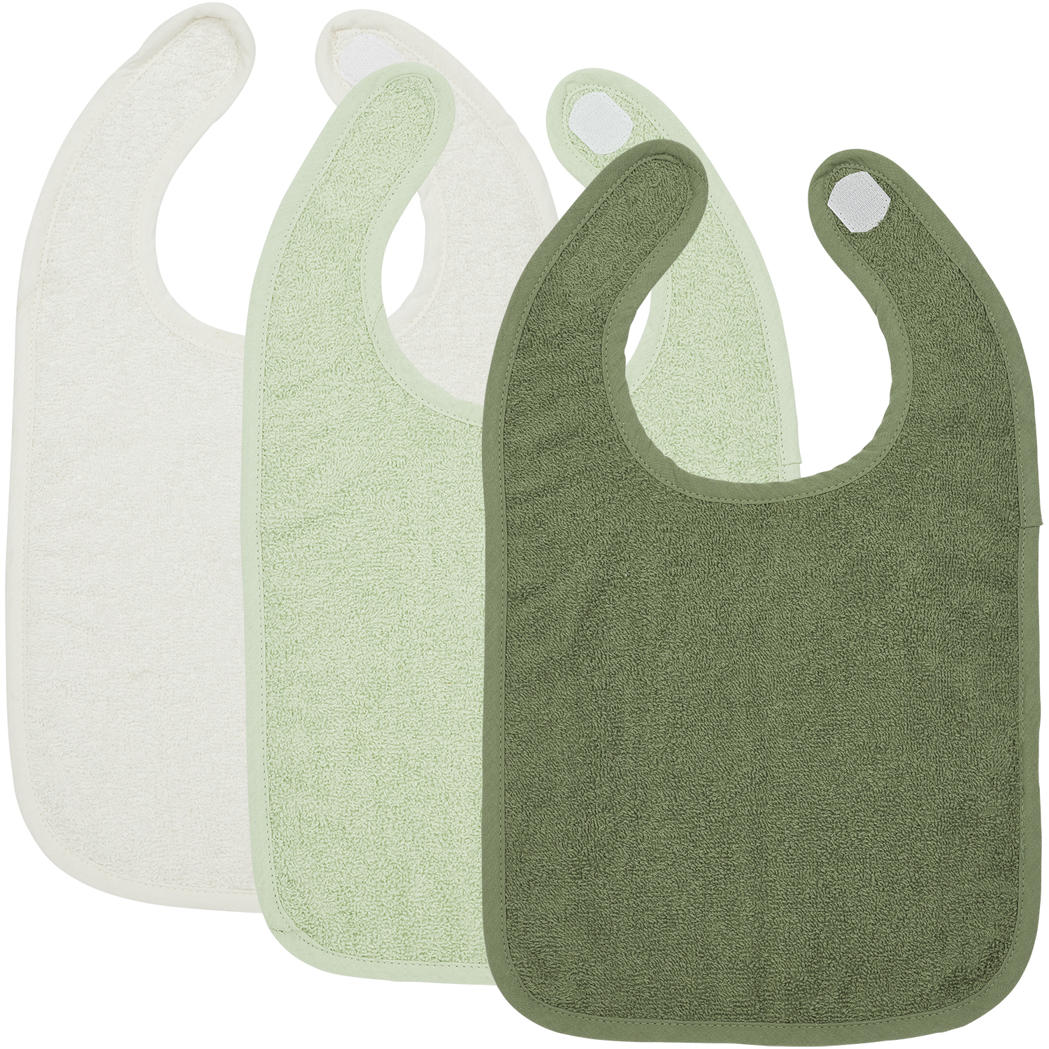 Lätzchen 3er pack frottee Uni - offwhite/soft green/forest green