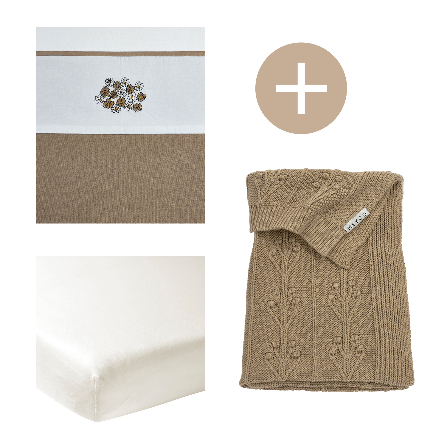 Ledikant deken + ledikant laken + hoeslaken ledikant Romantic Flower - taupe - 100x150cm