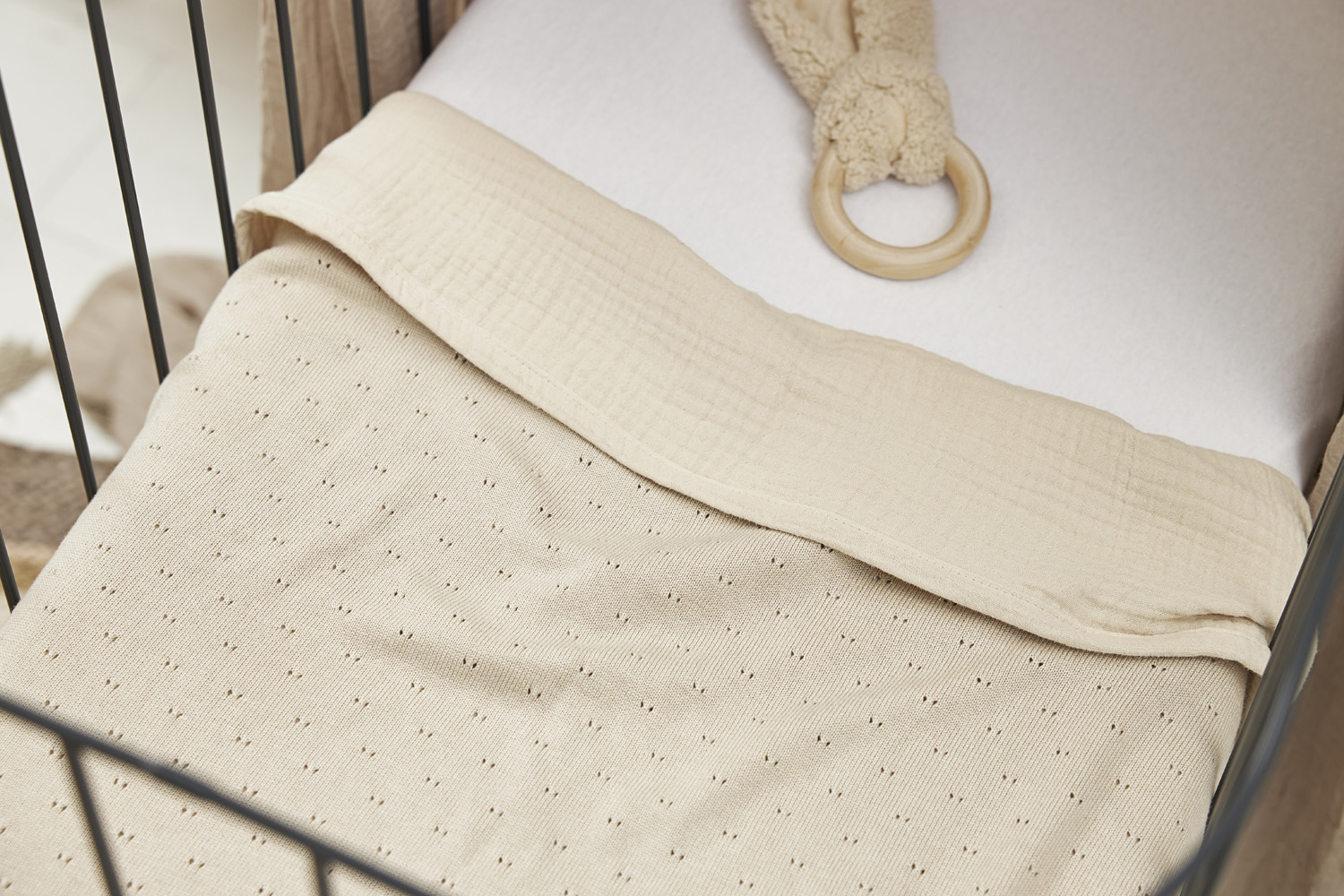 Cot bed blanket bamboo Ajour - soft sand - 100x150cm