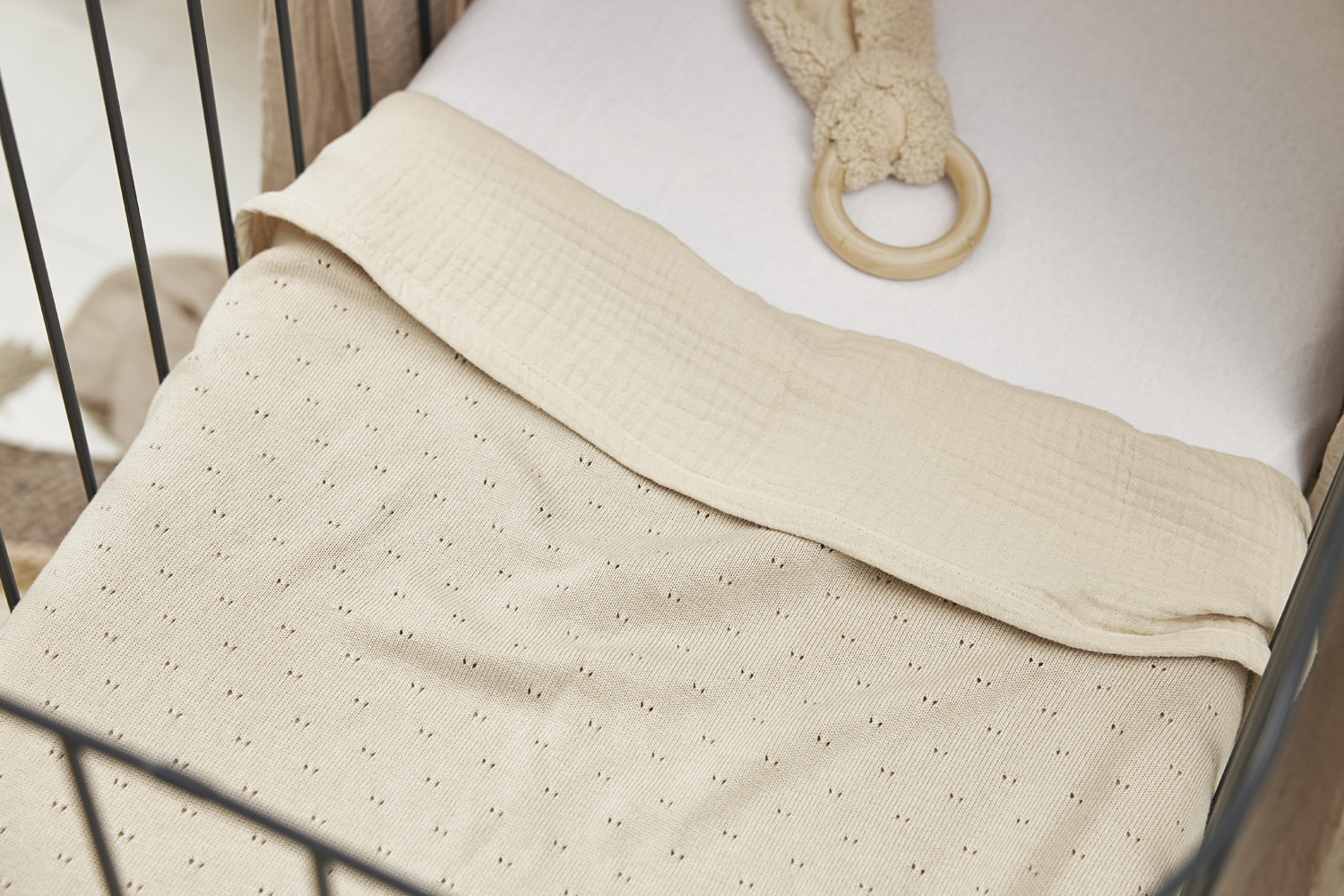Wiegdeken bamboe Ajour - soft sand - 75x100cm - 0.3 TOG