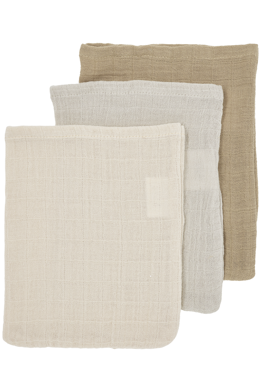 Washandjes 3-pack pre-washed hydrofiel Uni - soft sand/greige/taupe - 20x17cm