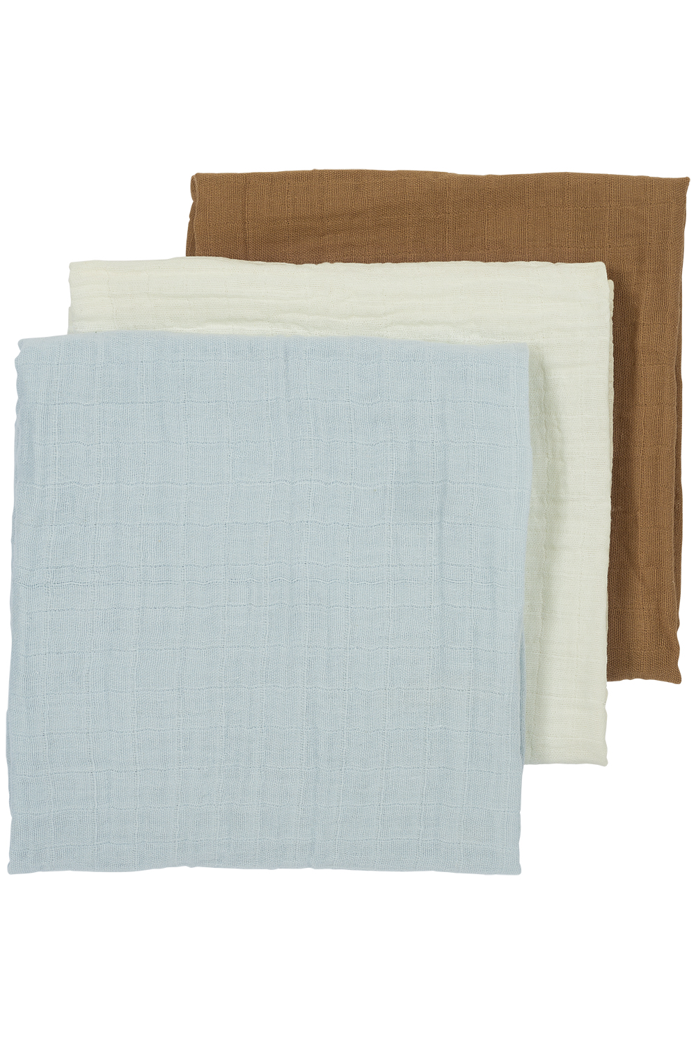 Hydrofiele doeken 3-pack Uni - offwhite/light blue/toffee - 70x70cm