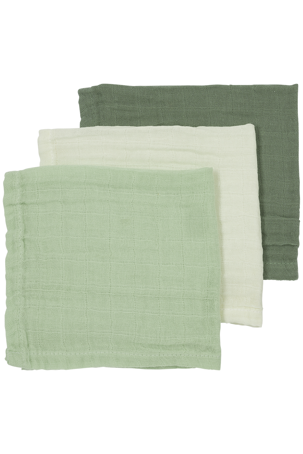 Monddoekjes 3-pack pre-washed hydrofiel Uni - offwhite/soft green/forest green - 30x30cm