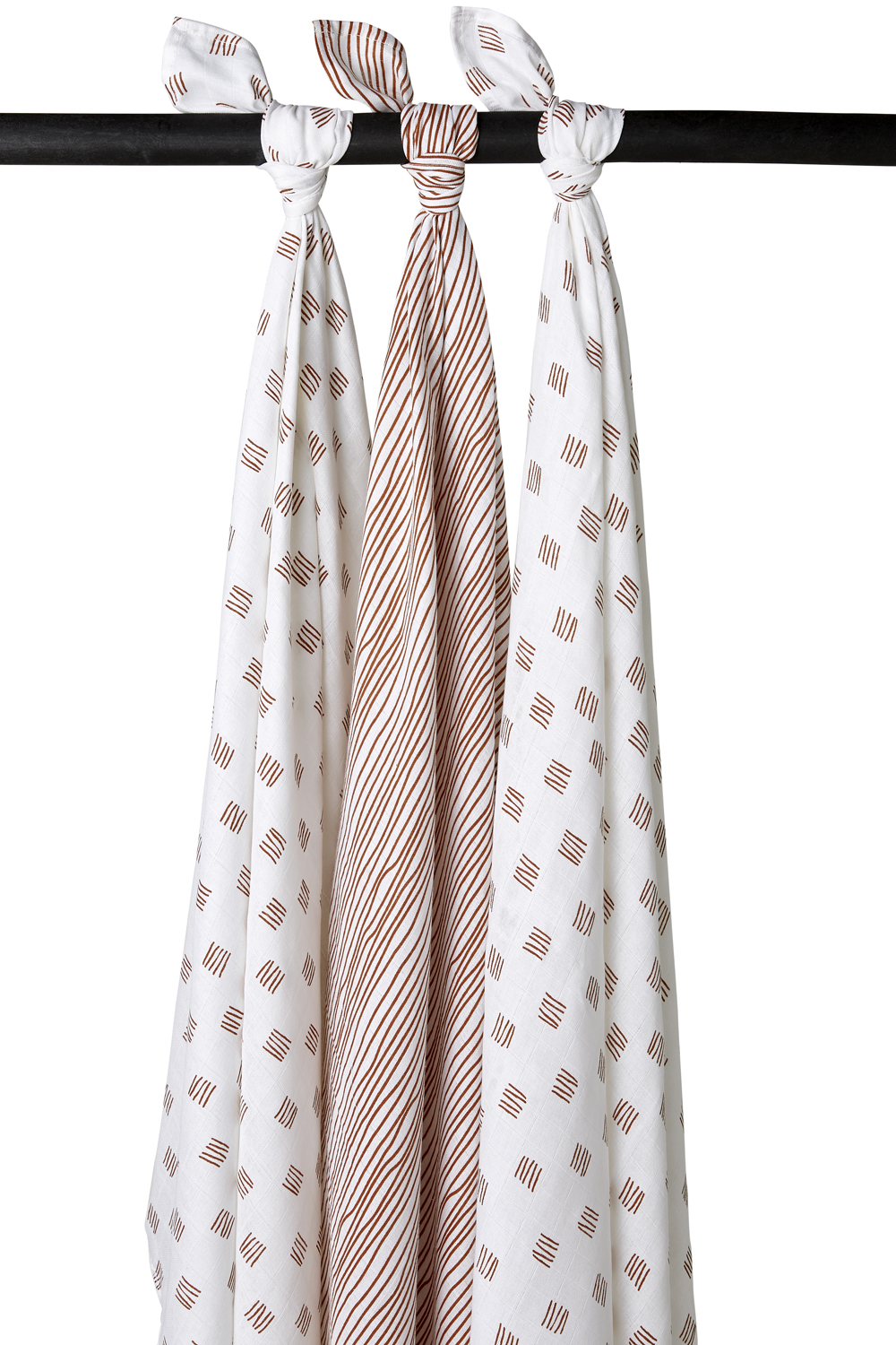 Swaddle 3-pack muslin Block Stripe - camel - 120x120cm