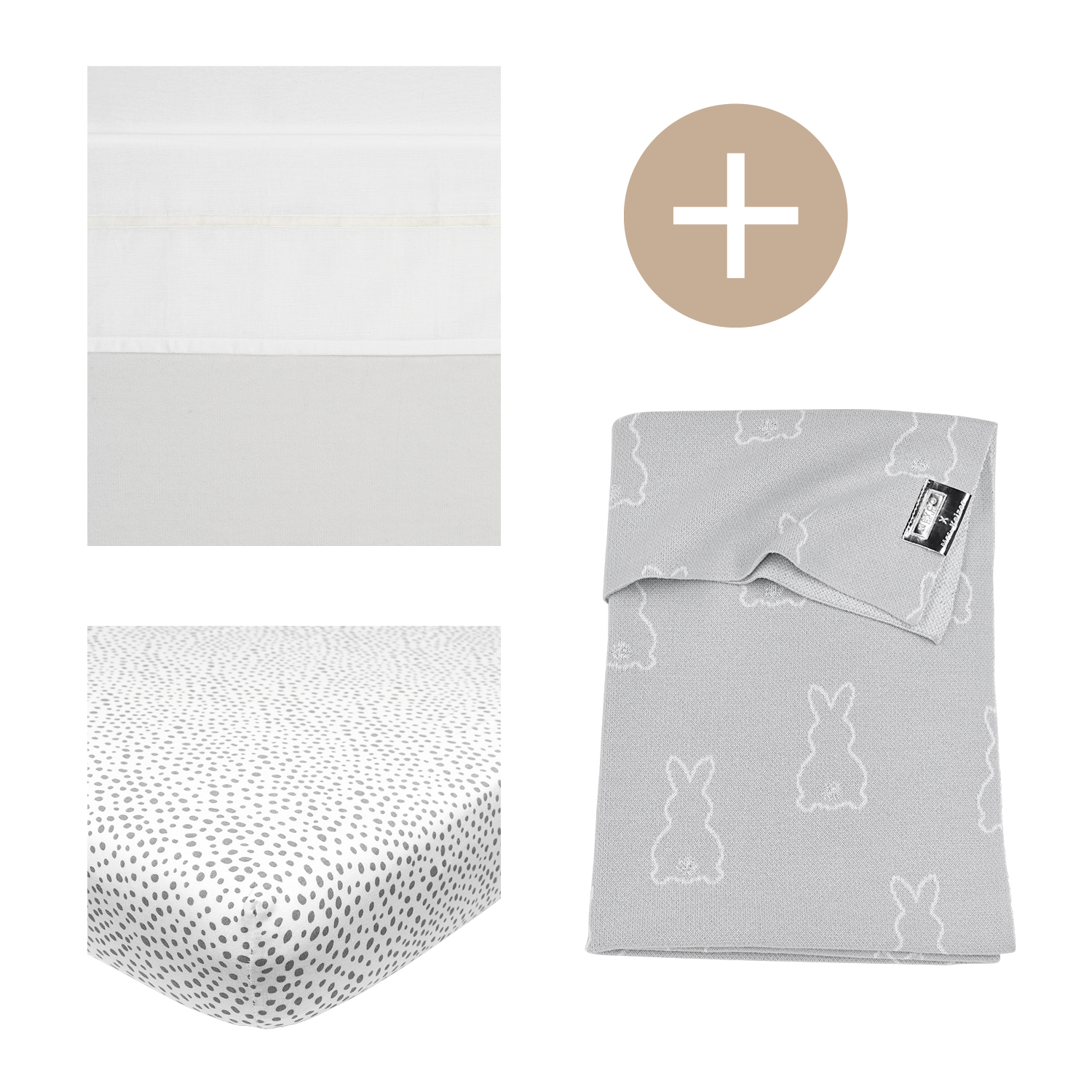 Crib bed blanket + crib sheet + fitted sheet crib Rabbit - silver - 75x100cm
