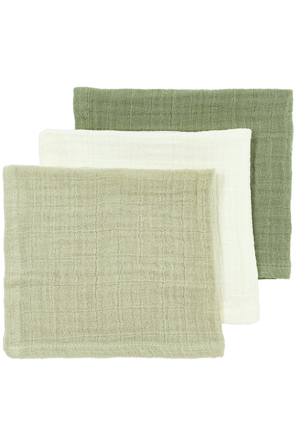 Monddoekjes 3-pack pre-washed hydrofiel Uni - naturel/soft olive/olive green - 30x30cm