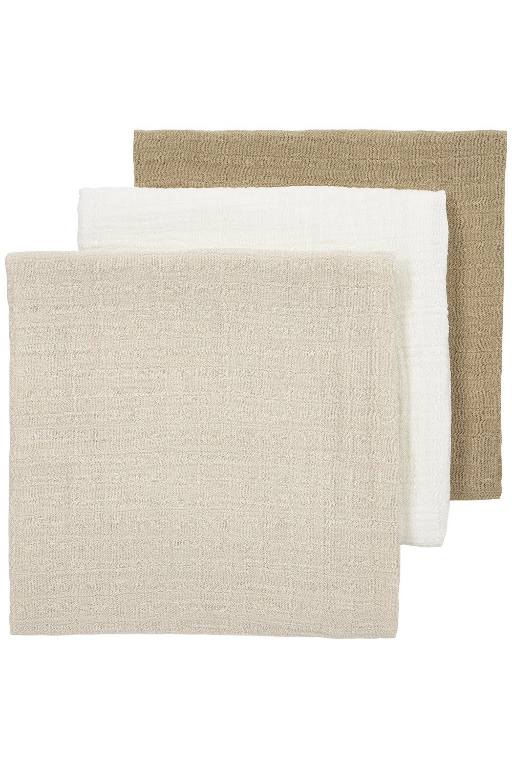 Pre-washed muslin squares 3-pack Uni - offwhite/soft sand/taupe - 70x70cm