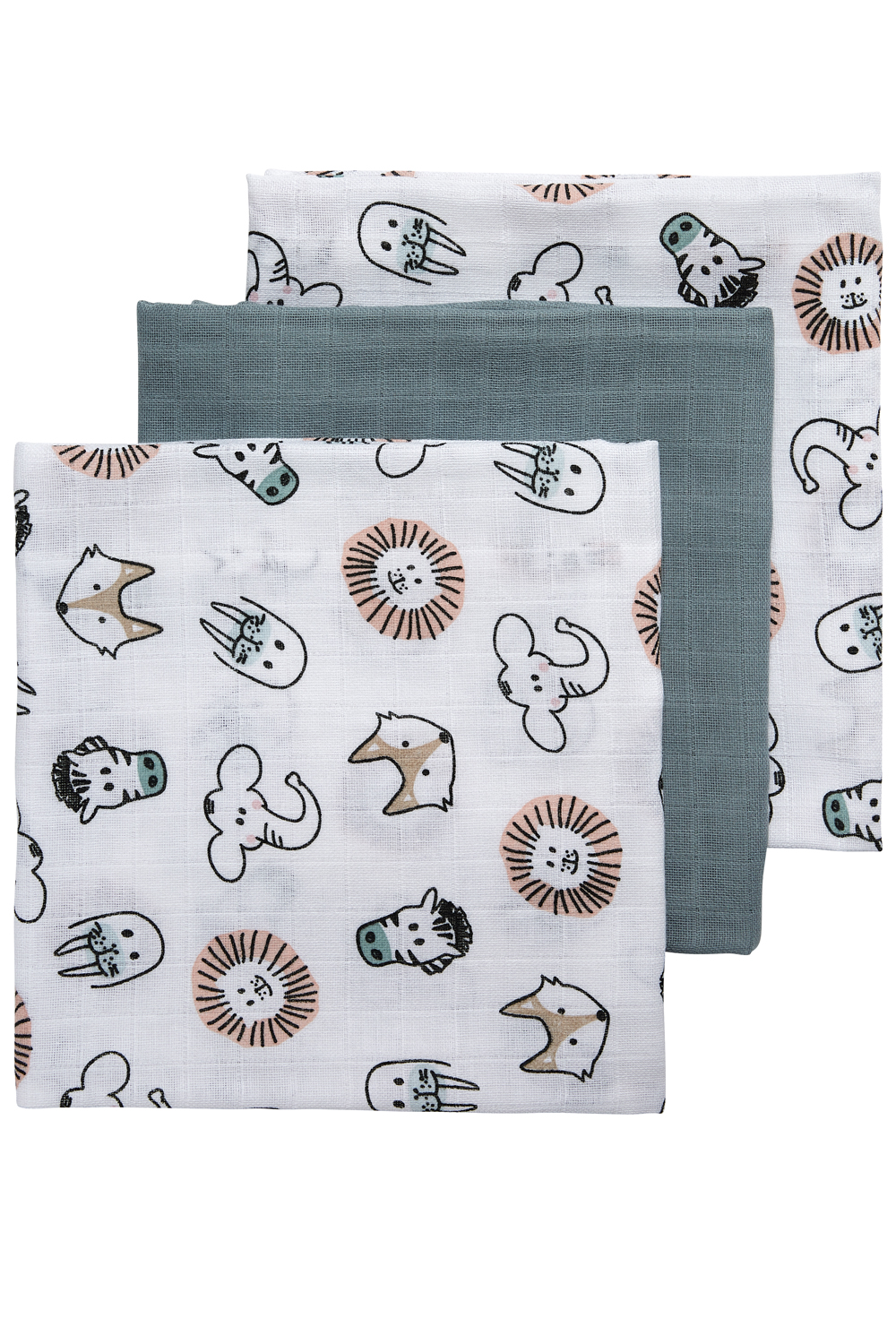 Muslin Squares 3-Pack Animal/Uni - Stone Green/Animal - 70X70cm