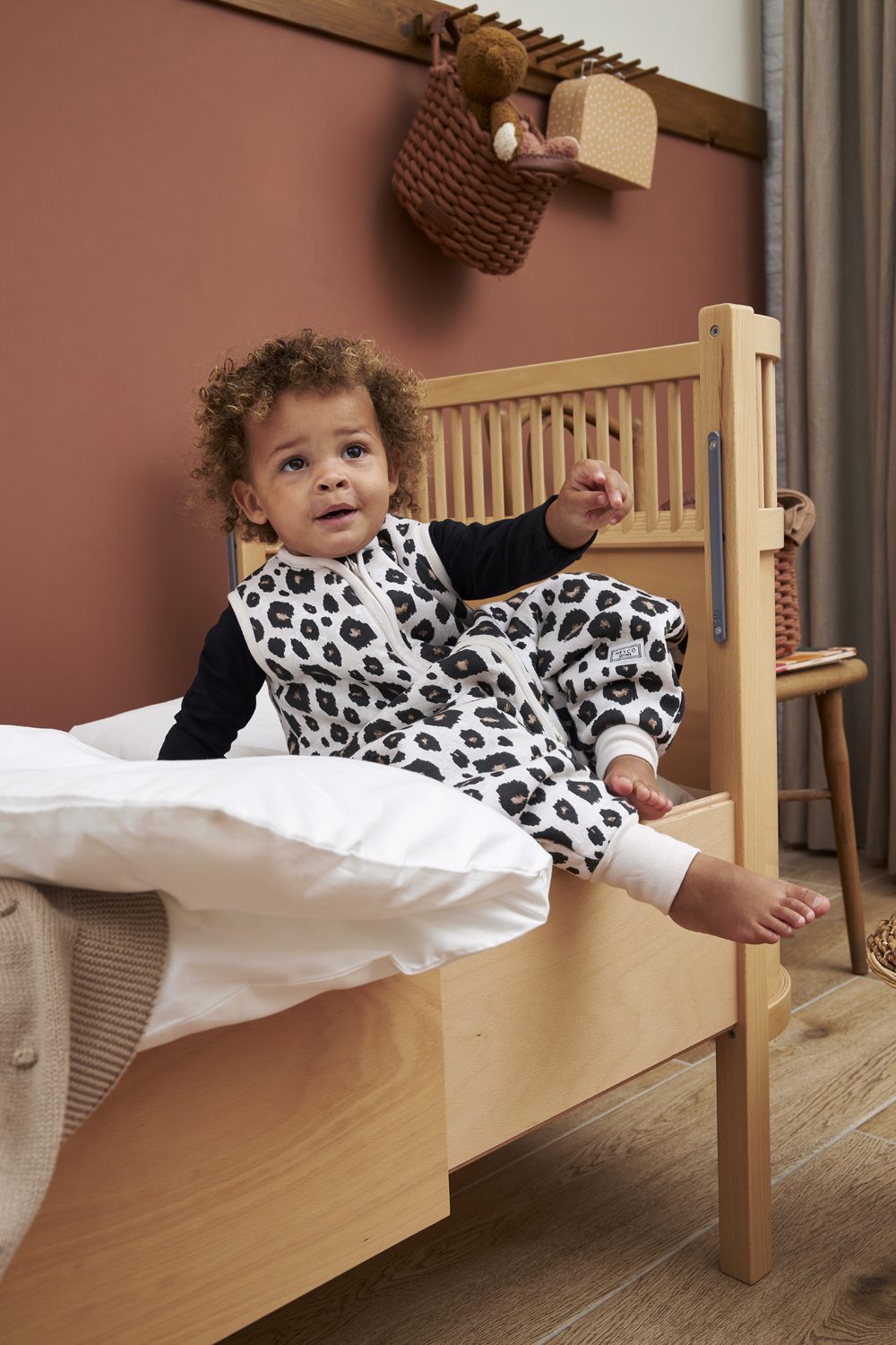 Baby winter sleep overall jumper Leopard - sand melange - 80cm