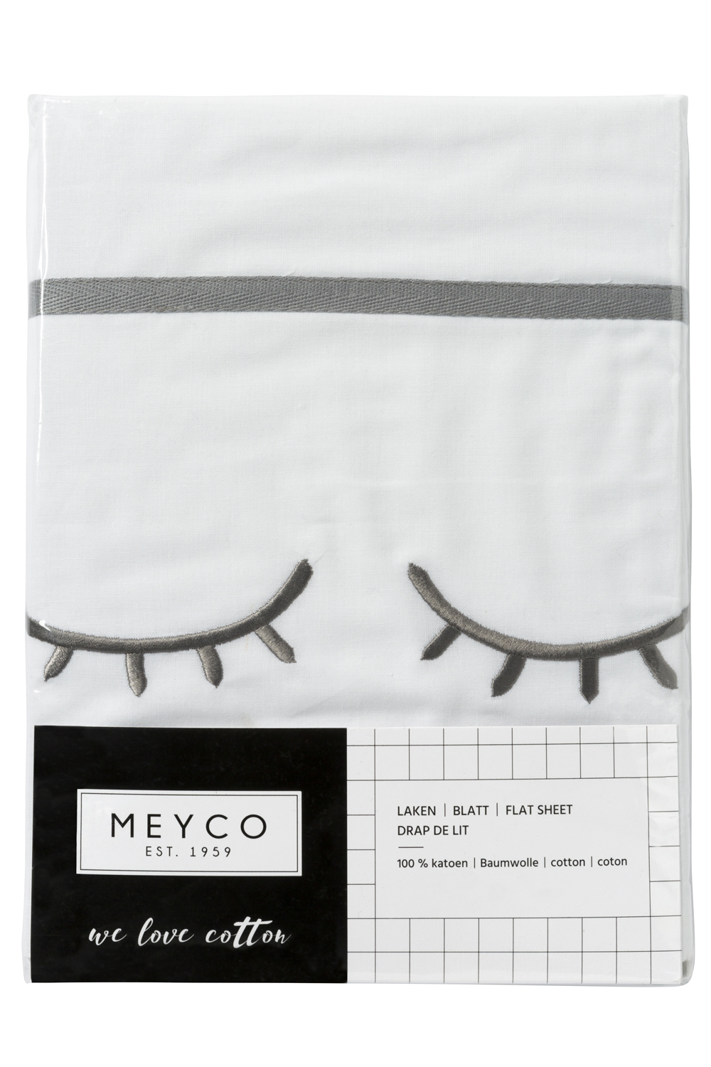 Cot bed sheet Sleepy Eyes - grey - 100x150cm