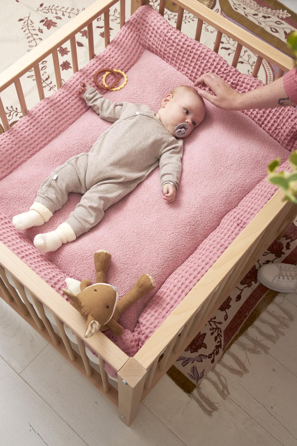 Playpen mattress Waffle Teddy - old pink - 80x100cm