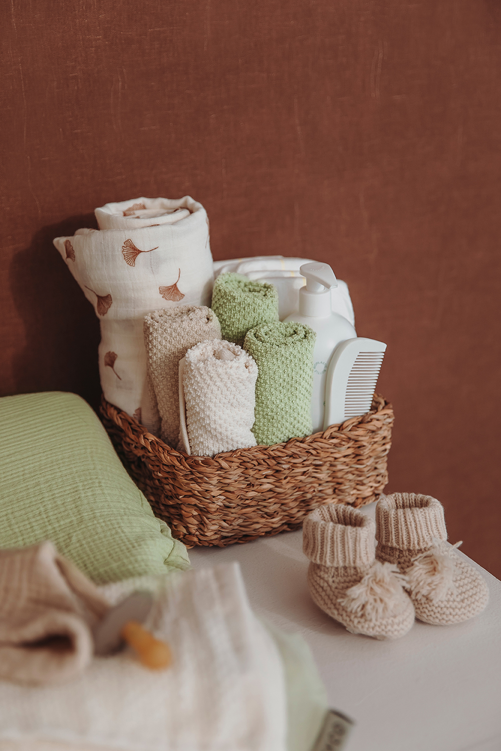Monddoekjes 6-pack Popcorn - natural/soft olive - 30x30cm