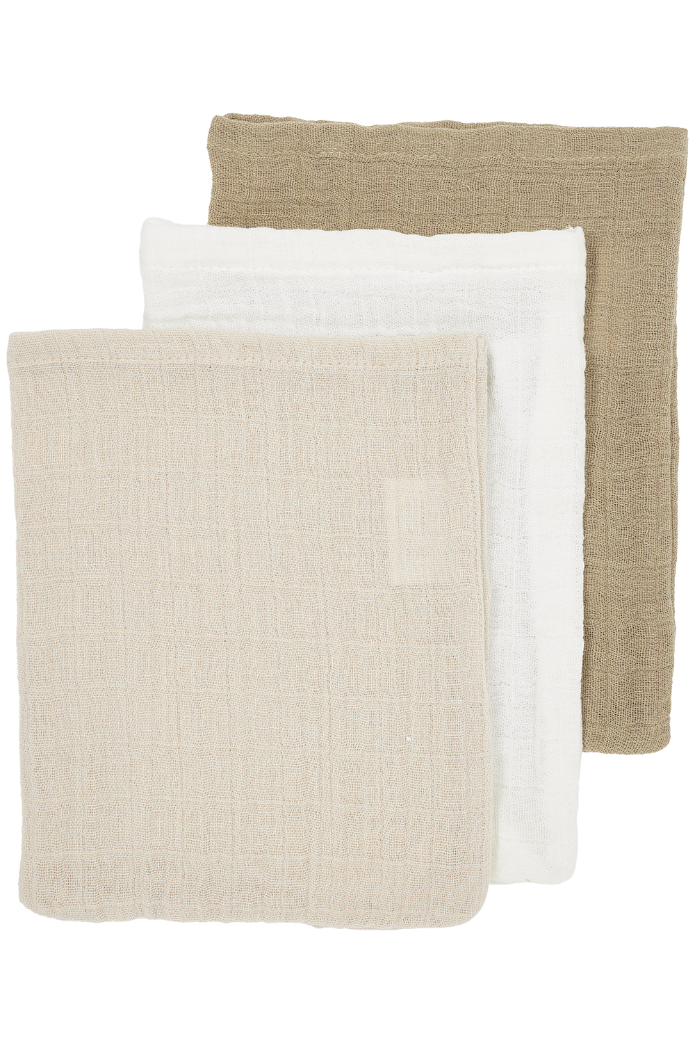 Waschhandschuhe 3er pack pre-washed musselin Uni - offwhite/soft sand/taupe - 20x17cm