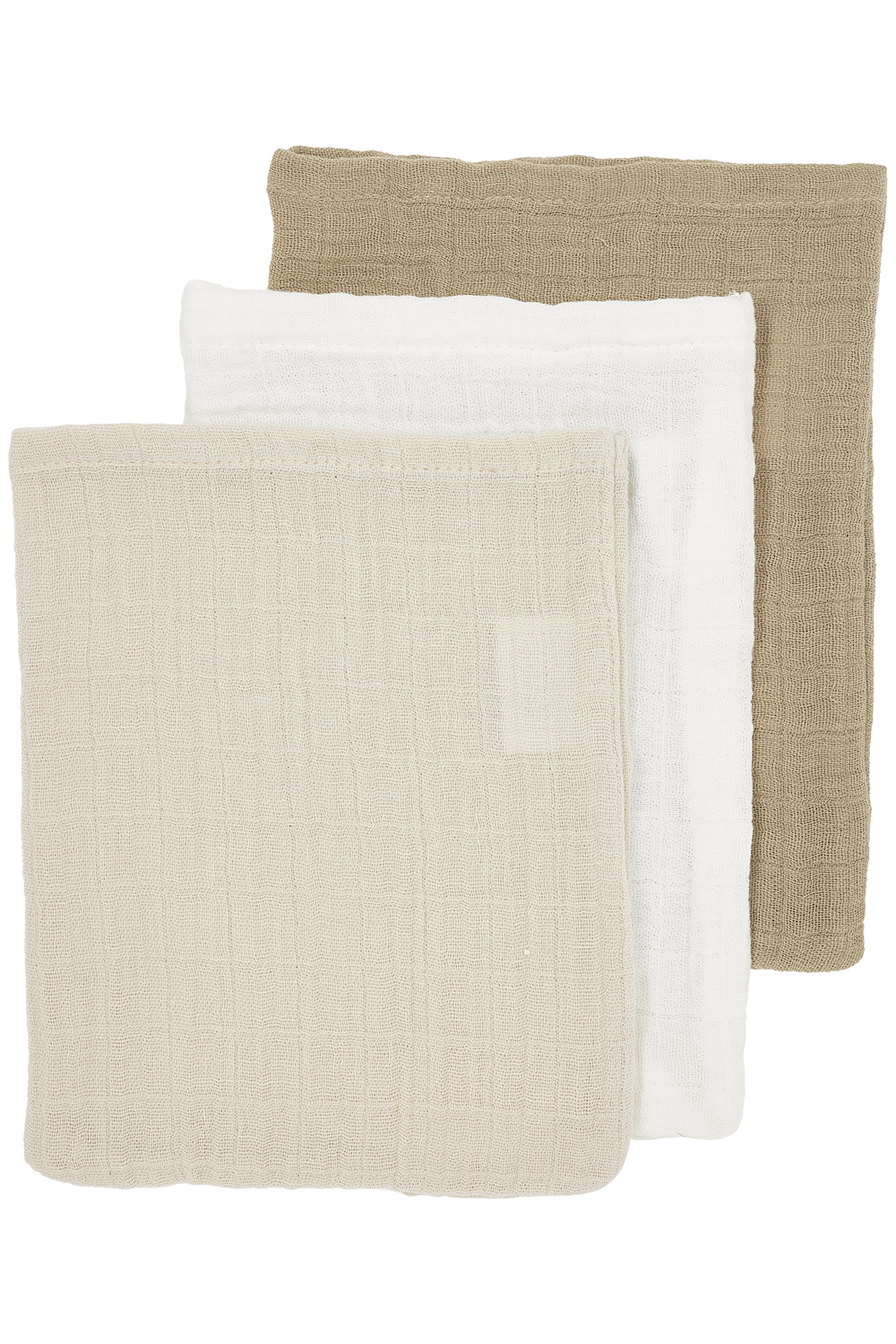 Washandjes 3-pack pre-washed hydrofiel Uni - offwhite/soft sand/taupe - 20x17cm