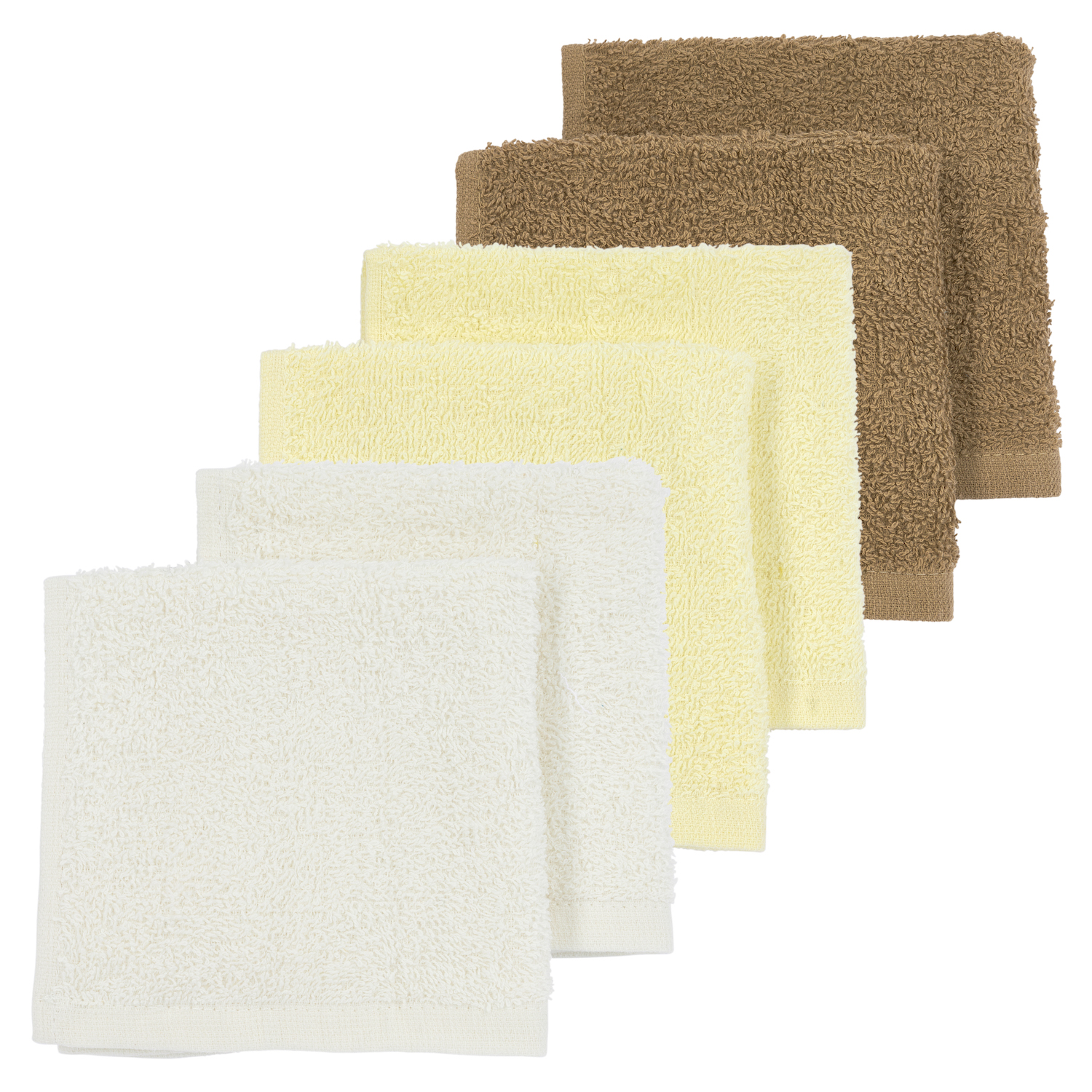 Facecloth 6-pack terry Uni - offwhite/soft yellow/toffee - 30x30cm