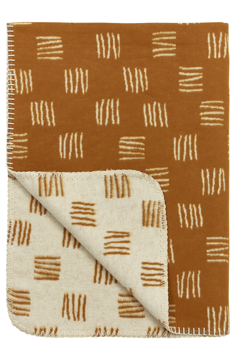 Ledikant deken Block Stripe - camel/offwhite - 120x150cm