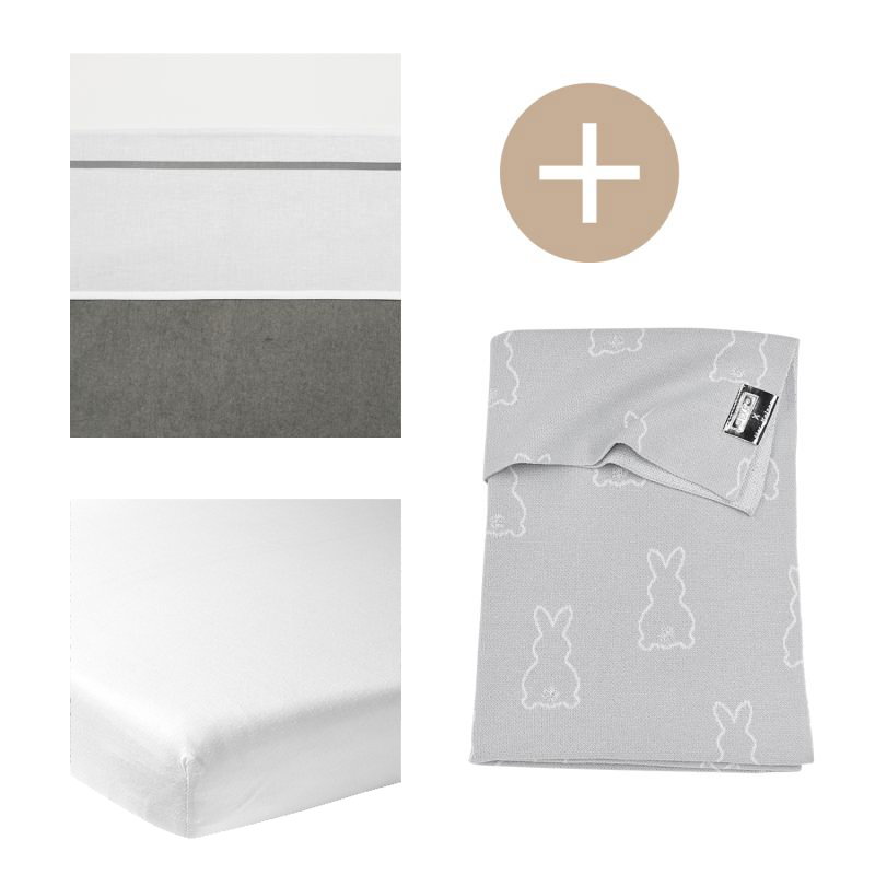 Cot bed blanket + cot bed sheet + fitted sheet cot bed Rabbit - silver - 100x150cm