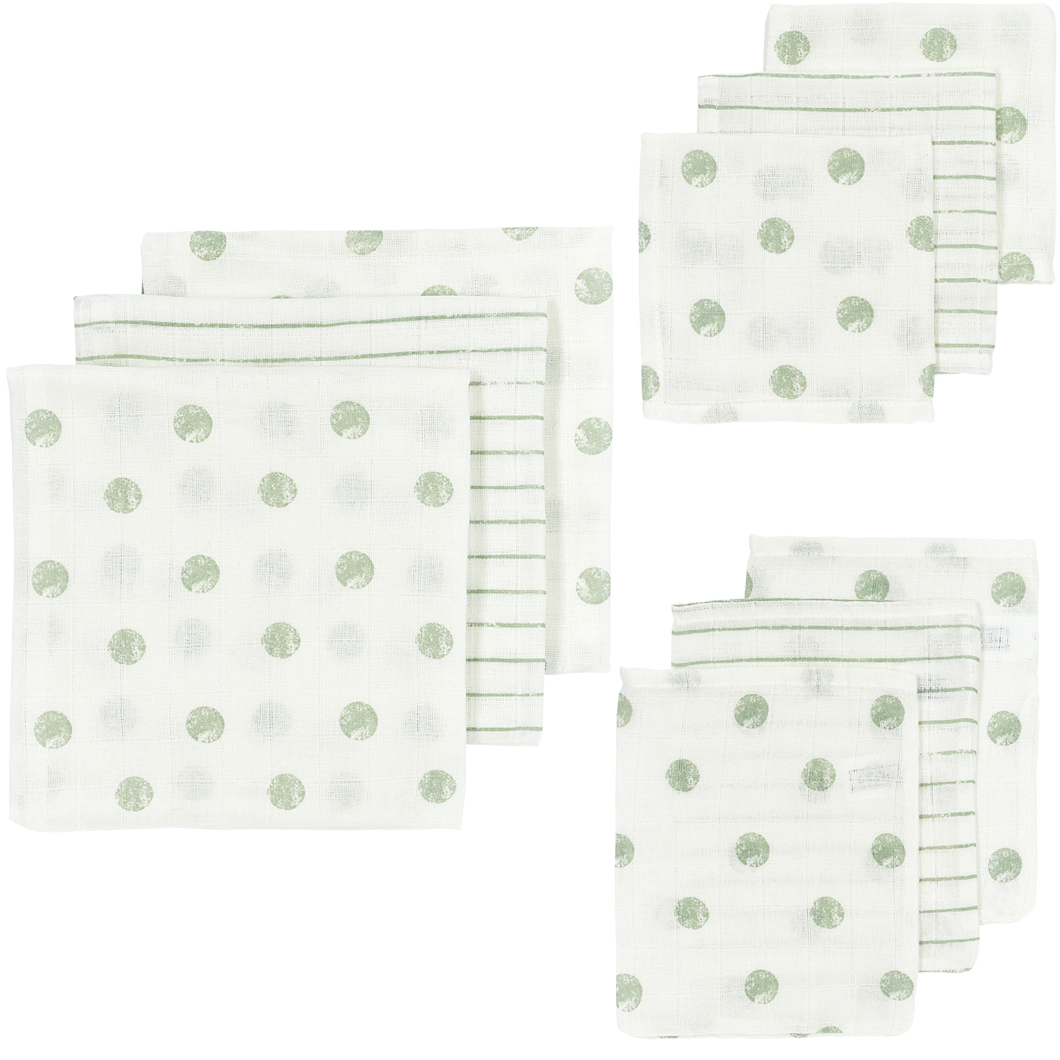 Starterset 9-pack hydrofiel Dot Stripe - soft green