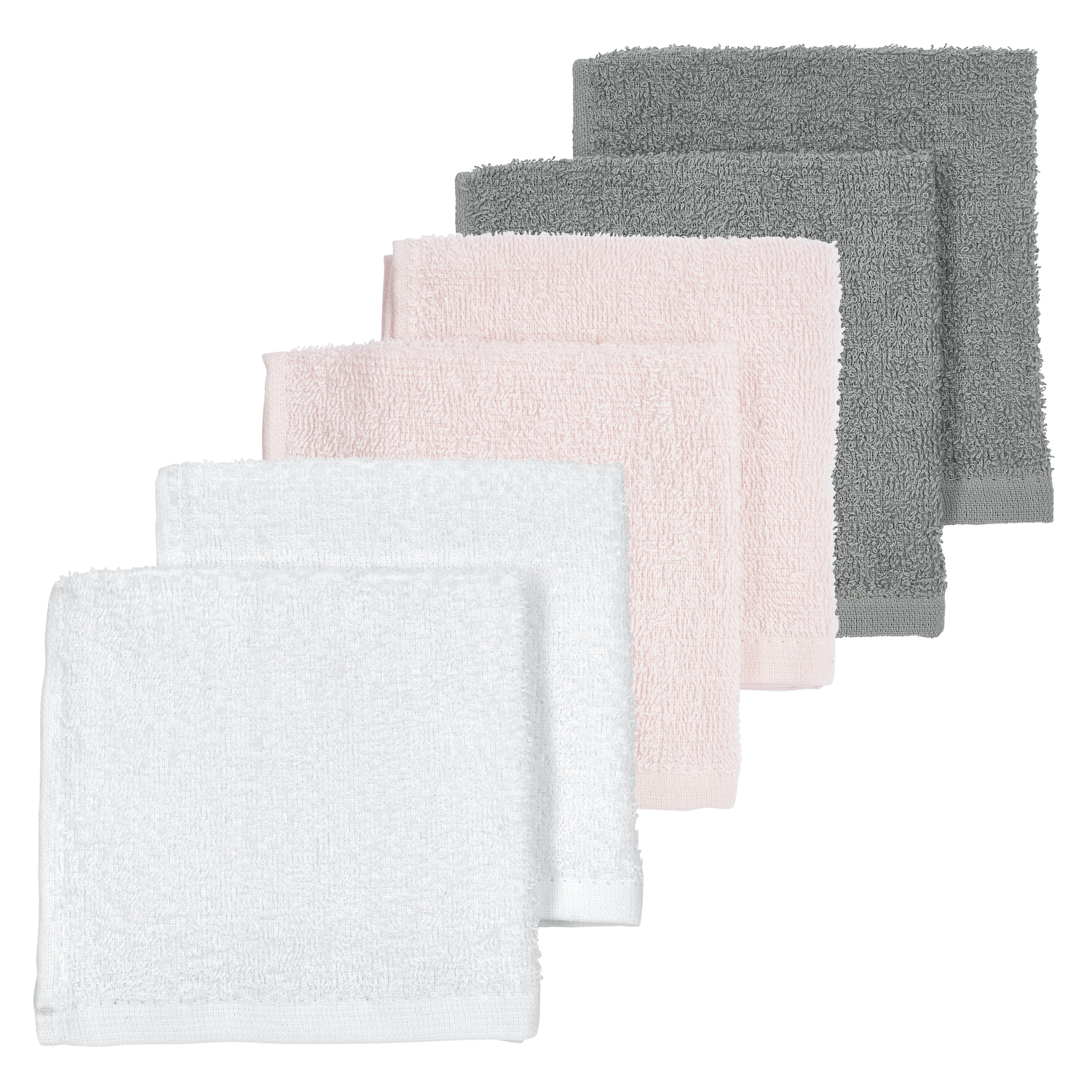 Basic Terry Face Cloths 6-pack  - White/Light Pink/Grey - 30x30cm