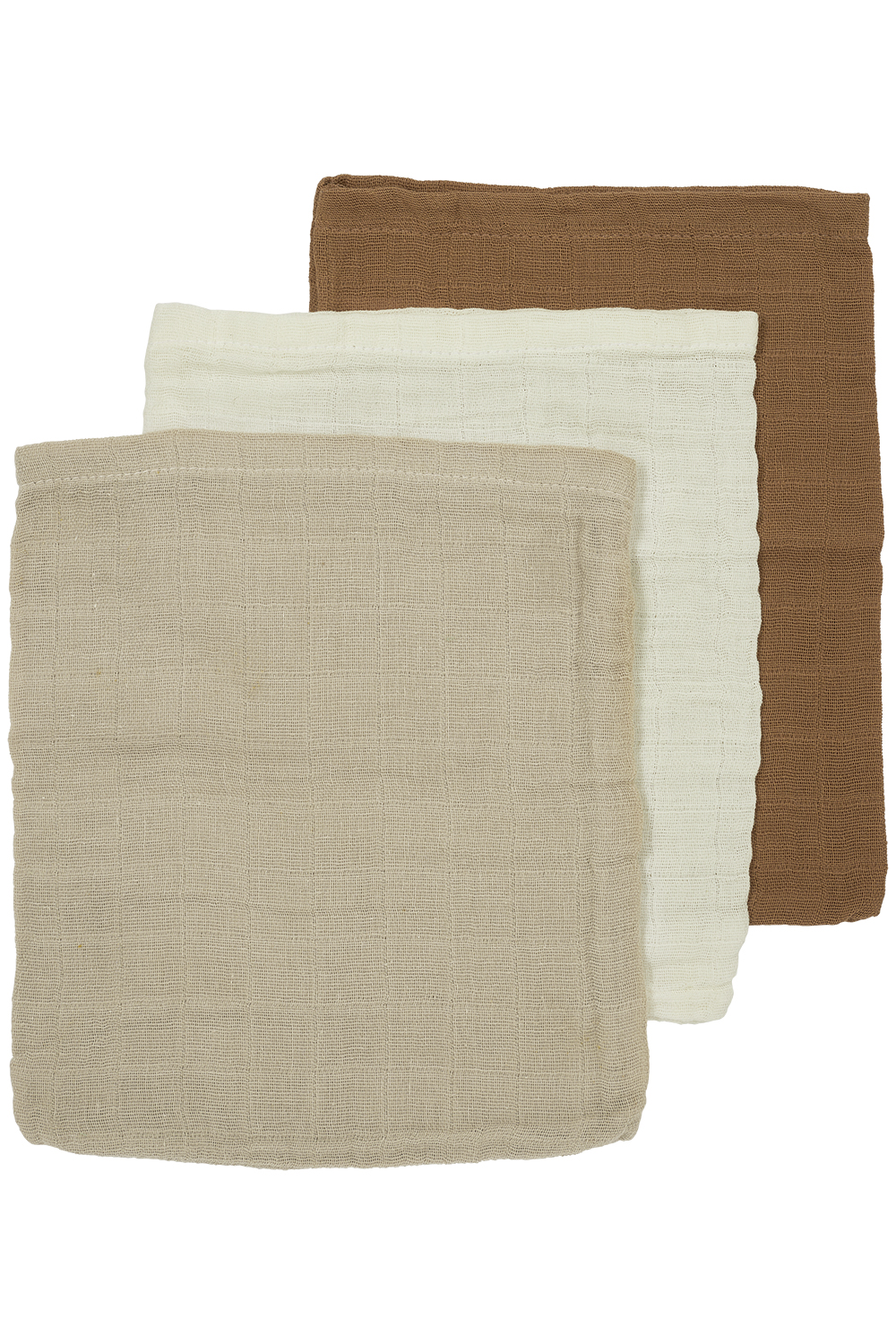 Washcloth 3-pack muslin Uni - offwhite/sand/toffee - 20x17cm