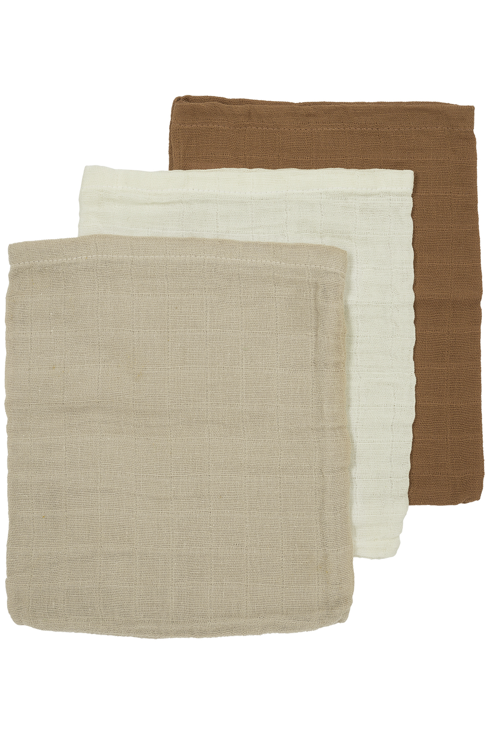 Washandjes 3-pack pre-washed hydrofiel Uni - offwhite/sand/toffee - 20x17cm