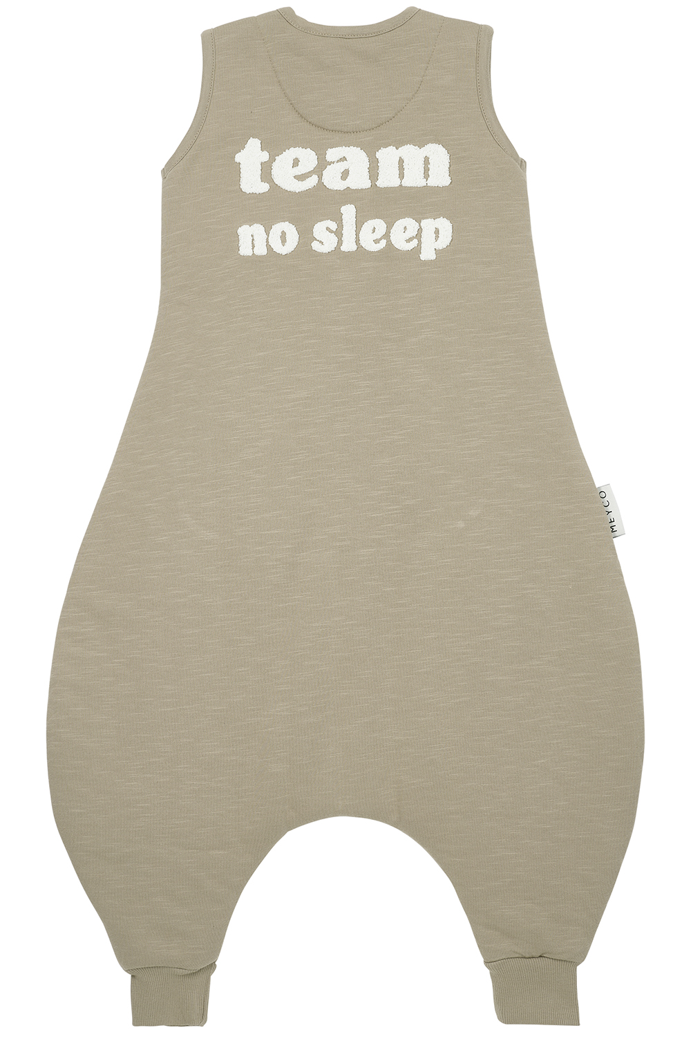 Baby winter slaapoverall jumper Slub met Team No Sleep applicatie - taupe/offwhite - 80cm - 2.0 TOG