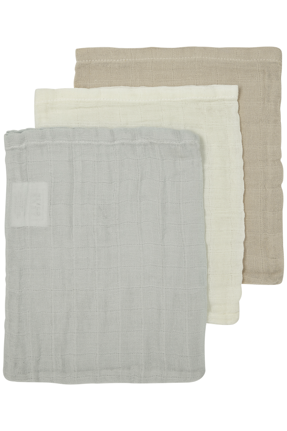 Washcloth 3-pack muslin Uni - offwhite/light grey/sand - 20x17cm