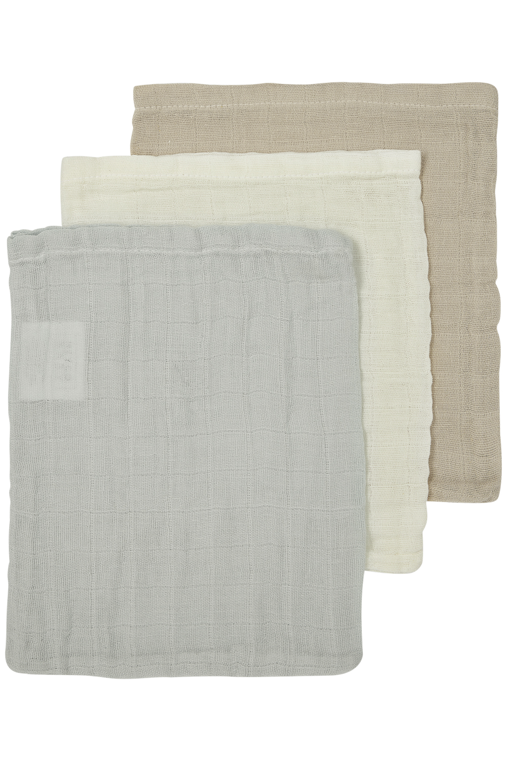 Washandjes 3-pack pre-washed hydrofiel Uni - offwhite/light grey/sand - 20x17cm