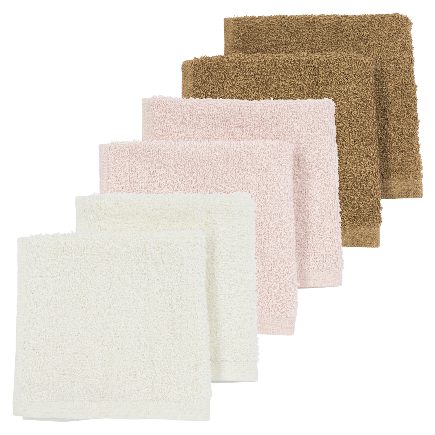 Basic Terry Face Cloths 6-pack - Offwhite/Soft Pink/Toffee - 30x30cm