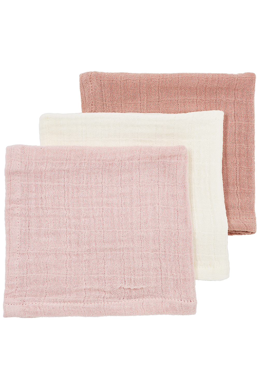 Facecloth 3-pack pre-washed muslin Uni - soft rose/rose/natural - 30x30cm