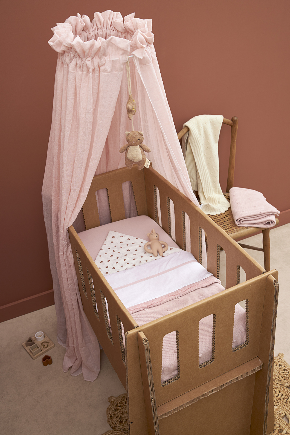 Crib sheet Piping - soft pink - 75X100cm