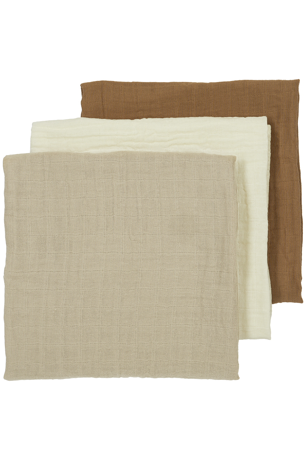 Pre-washed hydrofiele doeken 3-pack Uni - offwhite/sand/toffee - 70x70cm