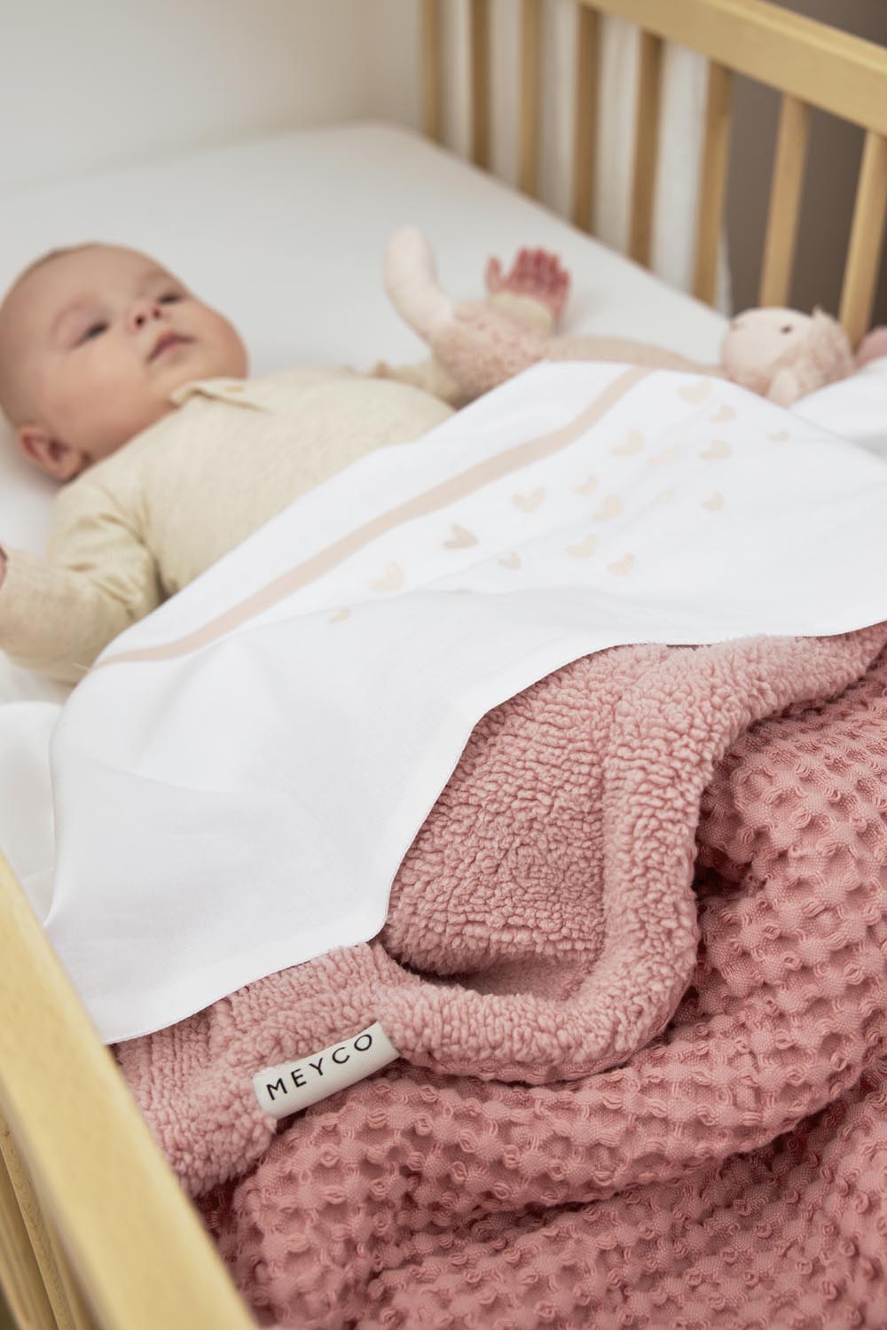 Cot bed blanket Waffle Teddy - old pink - 100x150cm