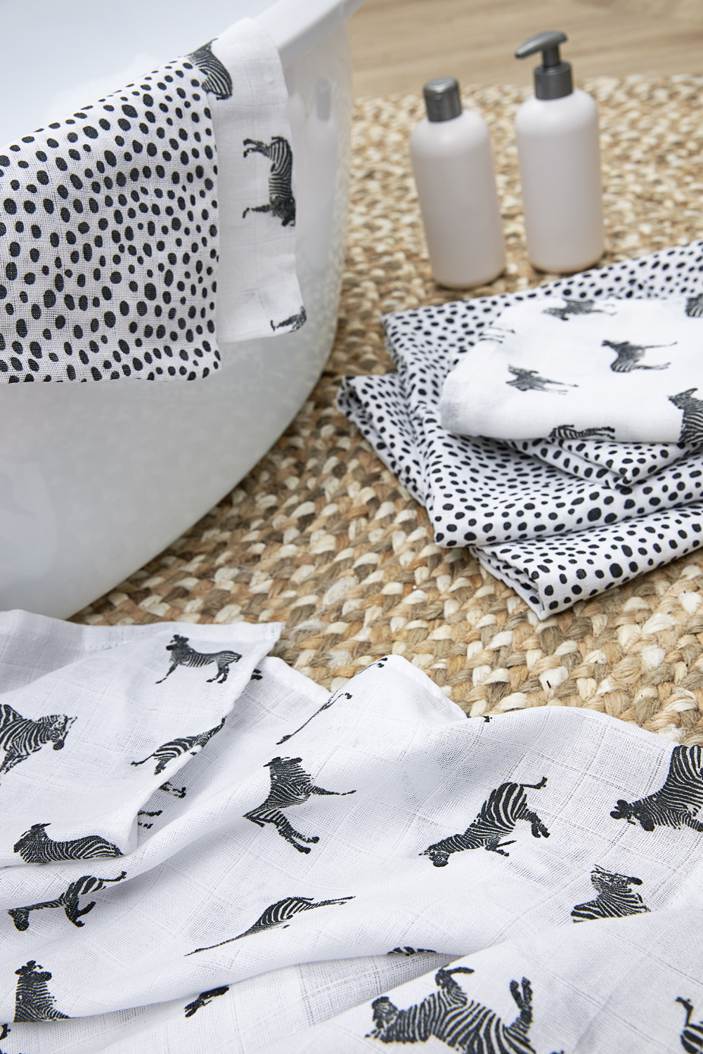 Monddoekjes 3-pack hydrofiel Zebra Animal - black - 30x30cm