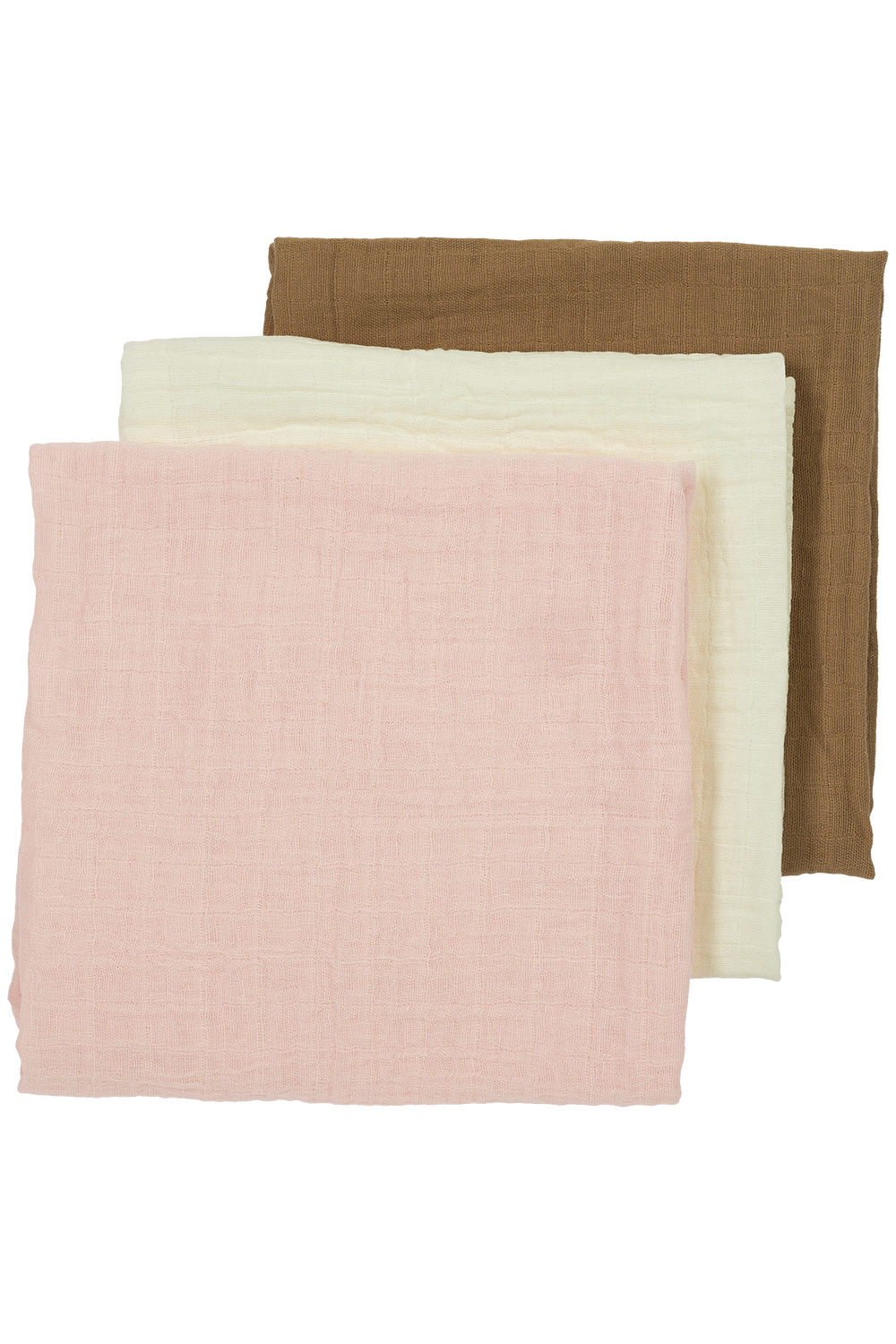Pre-washed hydrofiele doeken 3-pack Uni - offwhite/soft pink/toffee - 70x70cm