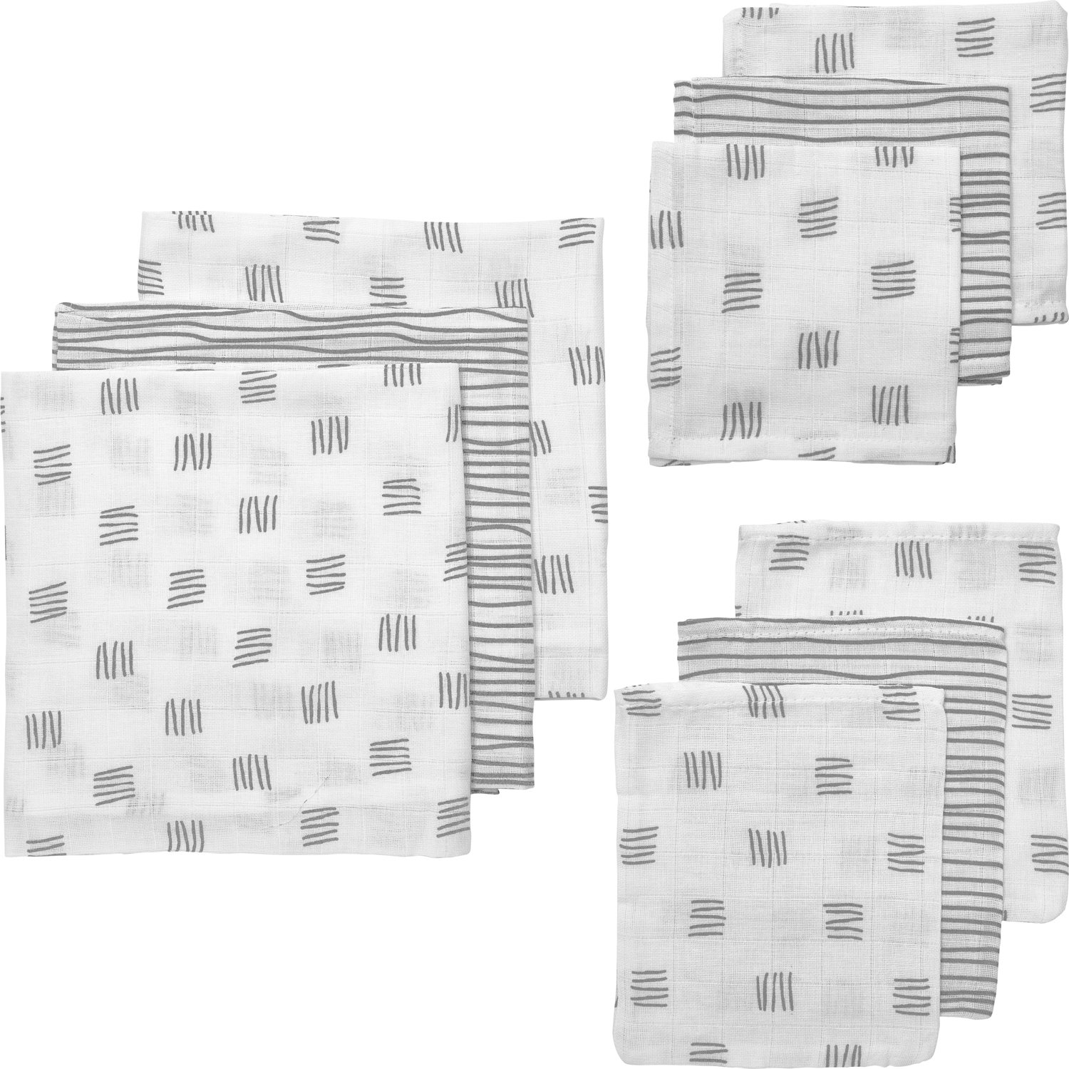 Starter set 9-pack muslin Block Stripe - grey